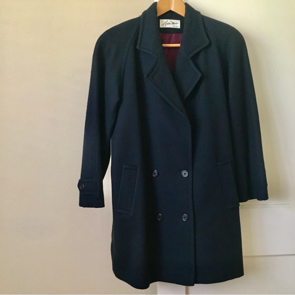 Vintage 90s 100% Wool Navy Blue Peacoat Double Breasted Pockets + Garment Bag